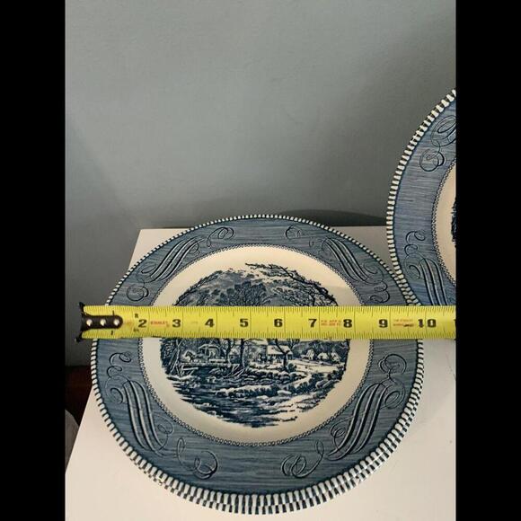 4 Royal Currier & Ives 10" Dinner Plates Old Grist Mill Blue White Ironstone - Picture 6 of 9